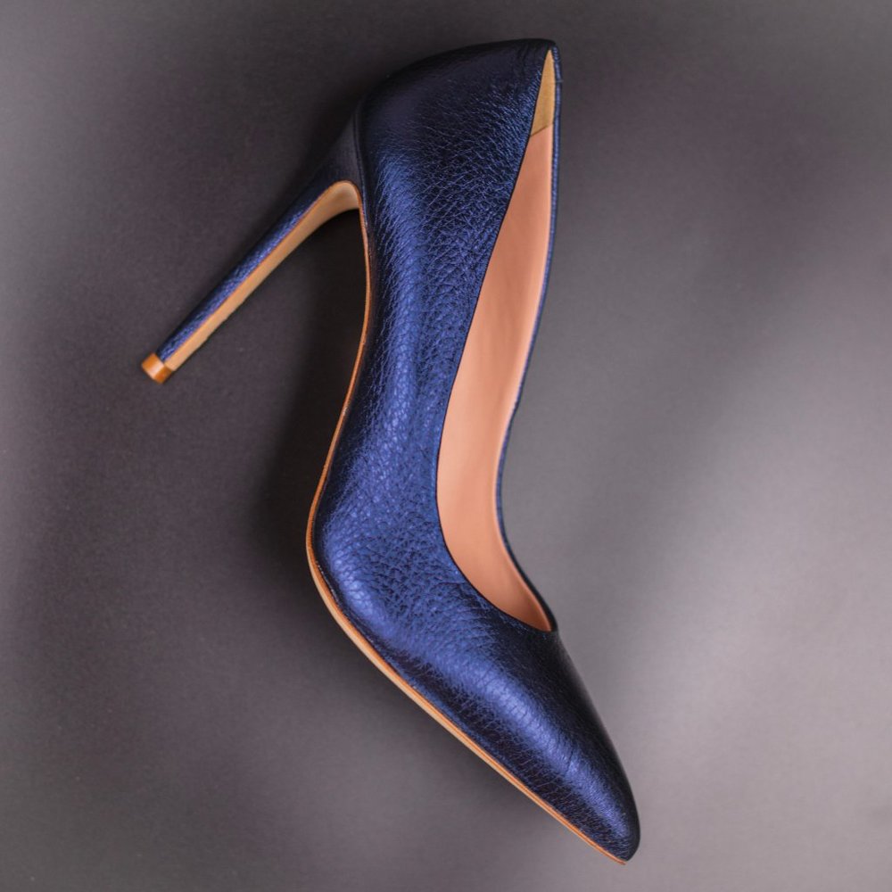 Laminated Blue Stiletto Heels Handmade in Italy